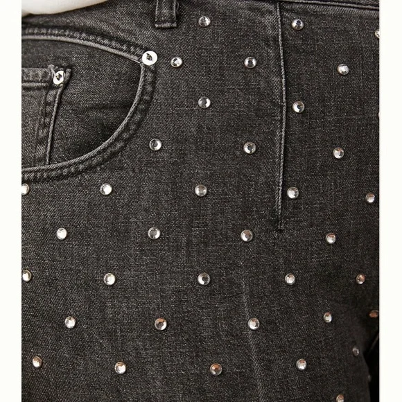 Pilcro Ultra High Rise beaded Straight Leg Jeans Crystal studs